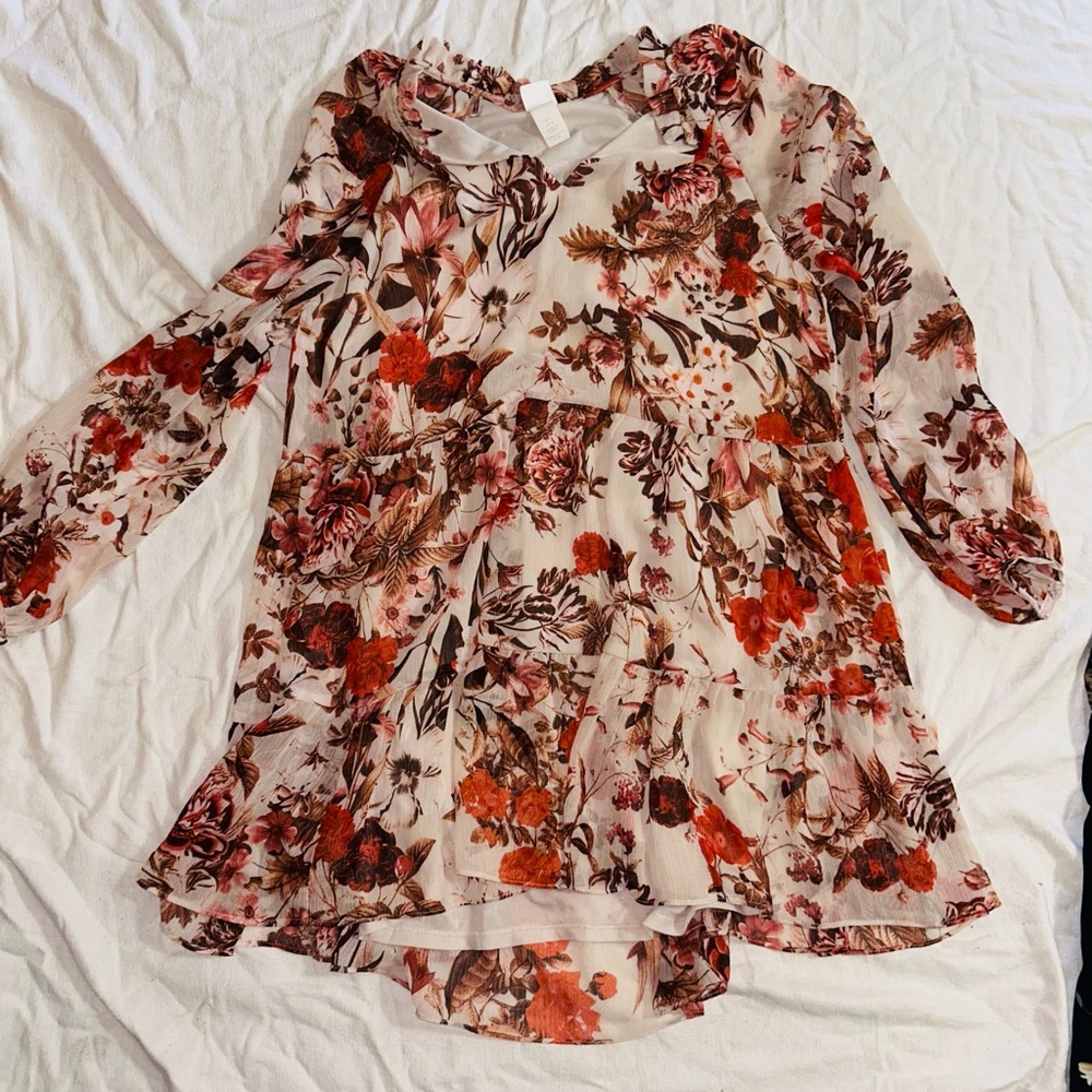 H&M Orange Ruffled Asymmetrical 3/4 Sleeve Blouse
